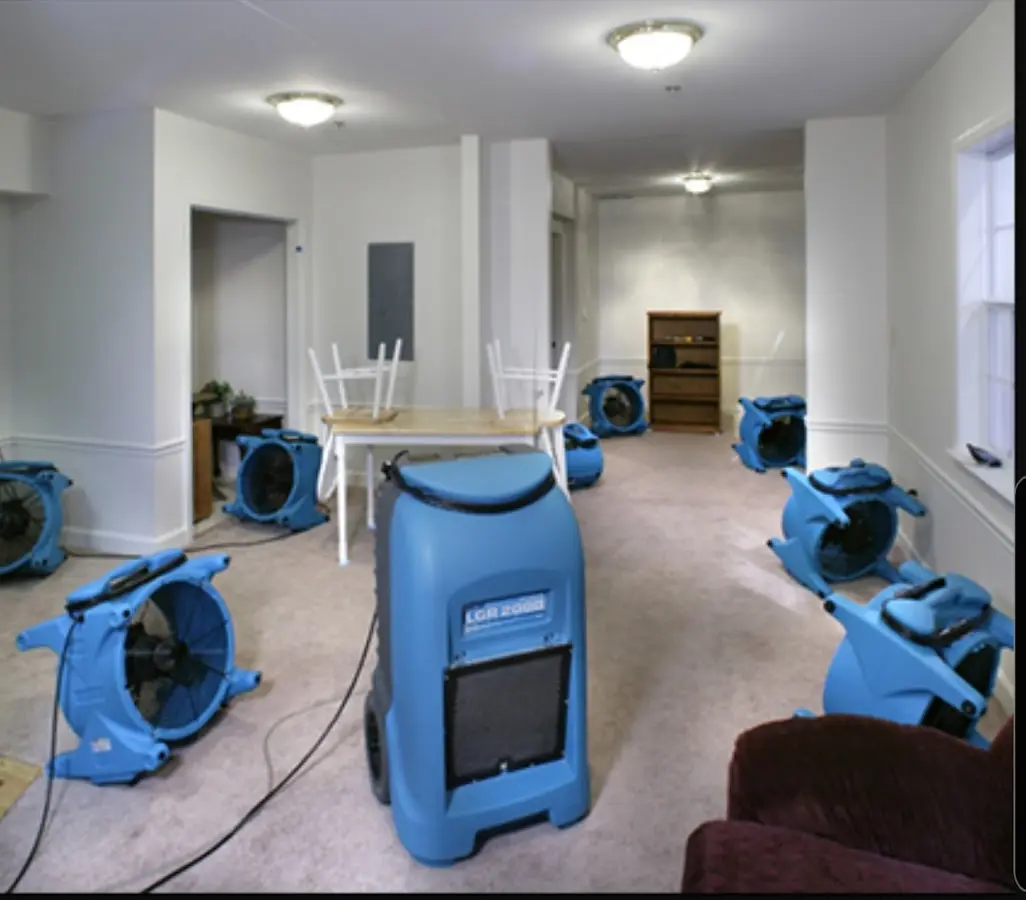 Air movers and dehumidifier setup for Water Extraction & Removal in Solvang